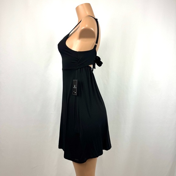 Volcom Easy Babe Mini Dress NWT Sleeveless Back Tie Black Soft Modal Sz S Boho - Picture 8 of 13